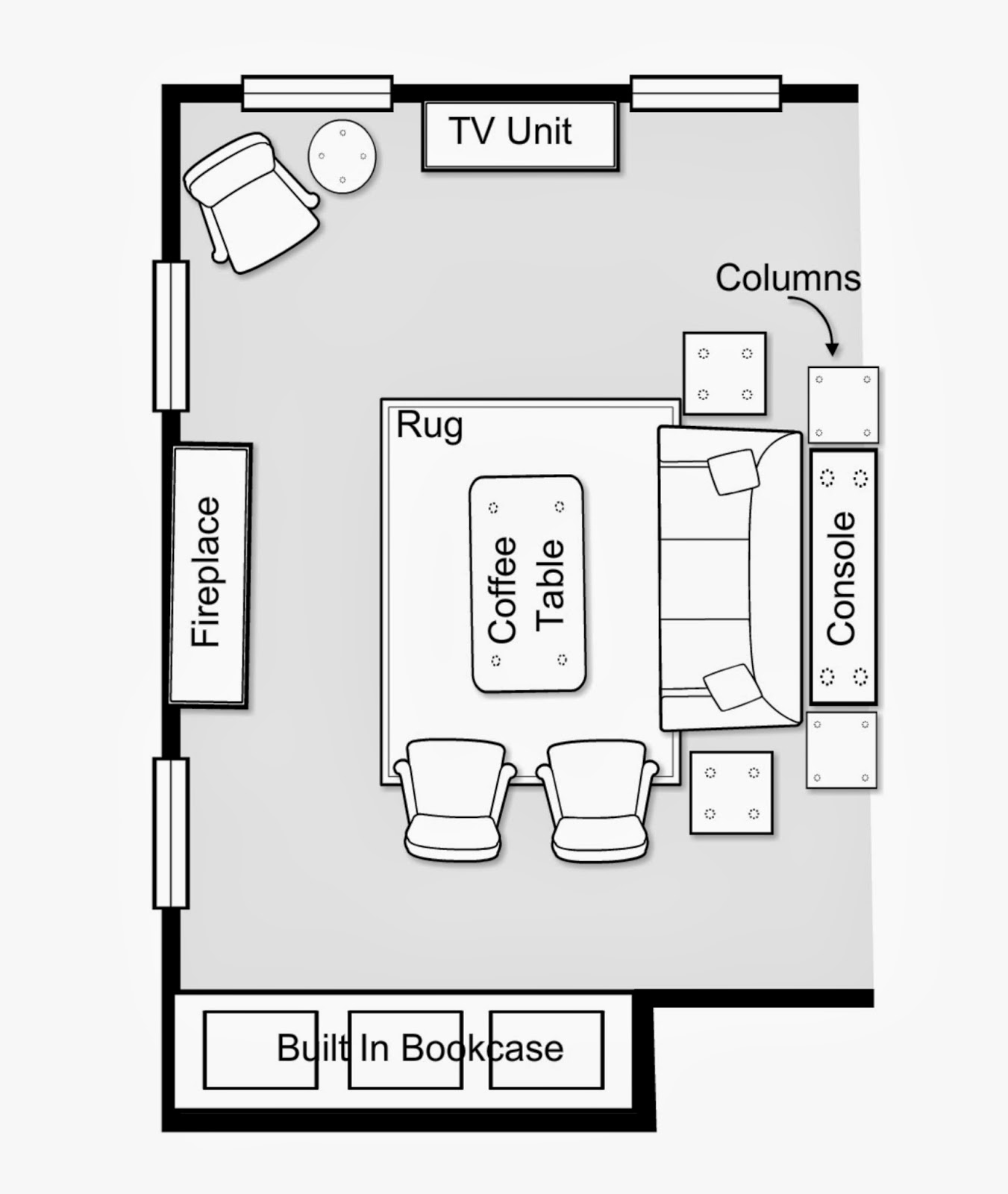 Схема расстановки мебели в гостиной